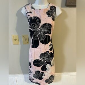 Connected Apparel Pink and Black Floral Midi Dress
